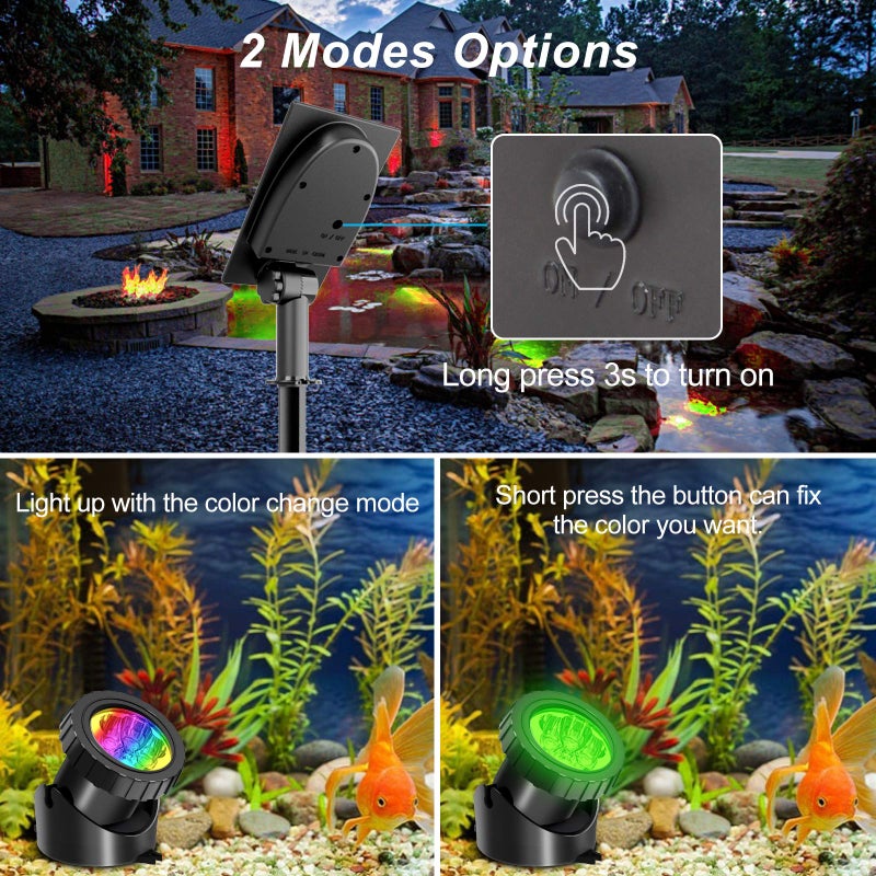 T-SUN Solar Pond Lights, 5 Headlamp RGB LED Spotlights Color Changing Submersible Fountain Lights, Underwater Solar Fish Tank Light Adjustable Lighting Angle for Garden Fountain, Pond, Pool Decoration - Image 4